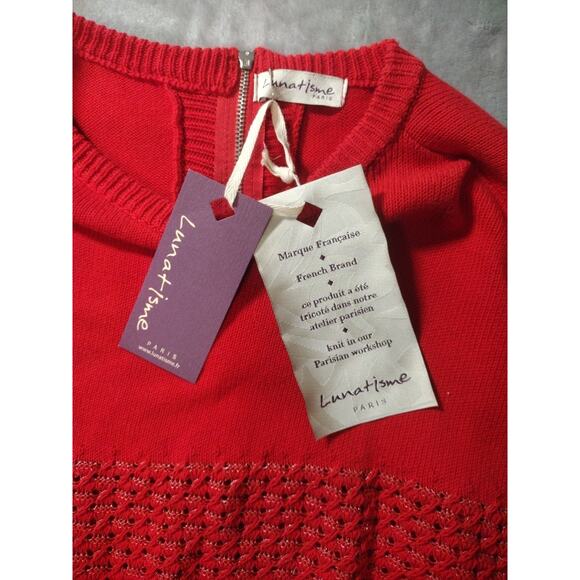 Lunatisme Paris Pullover Sweater Red Cotton Blend Sz L NWT Daksha Cardigan - Picture 12 of 12